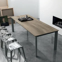 Tavolo allungabile rettangolare con piano in laminato effetto legno Saturno Rustico L 160