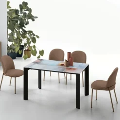 Tavolo allungabile rettangolare con piano in vetro temperato con stampa digitale Saturno L 130