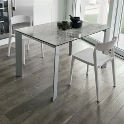 Tavolo allungabile rettangolare con piano in Gres Saturno finitura Arabescato L 130