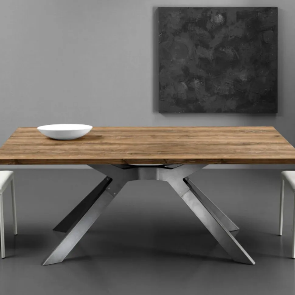 Tavolo allungabile Steel con piano in laminato finitura Rovere Slavonia 160x90 cm