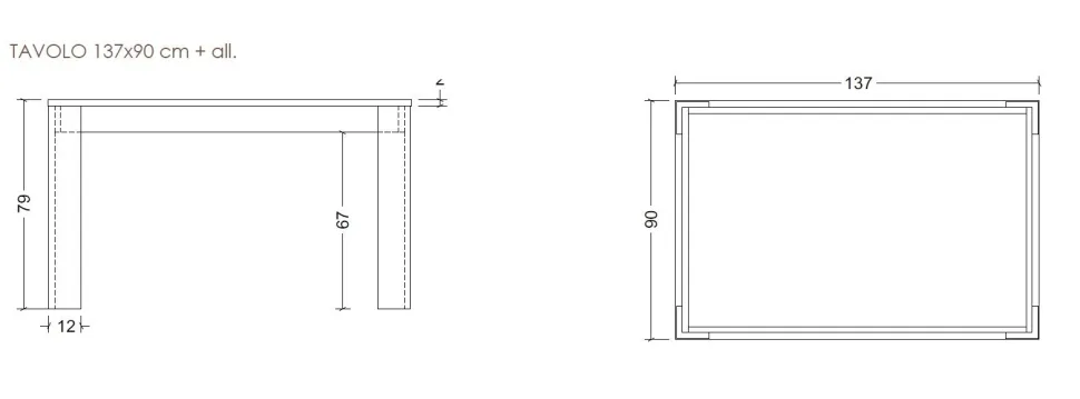 Tavolo allungabile 140x90 con allungo da 48 cm in finitura Cashmere e Cadiz