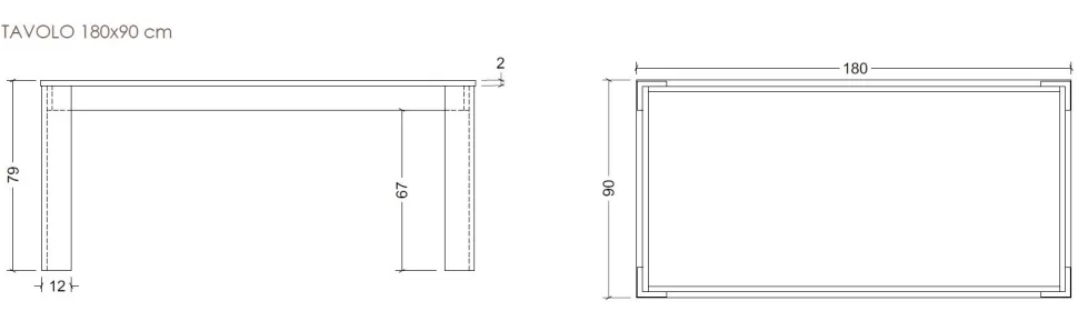Tavolo da pranzo fisso 180x90 in finitura Cashmere e Cadiz