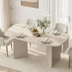 Tavolo Fisso con Piano a Botte ovale in Finitura Cashmere o Travertino disponibile in 2 misure