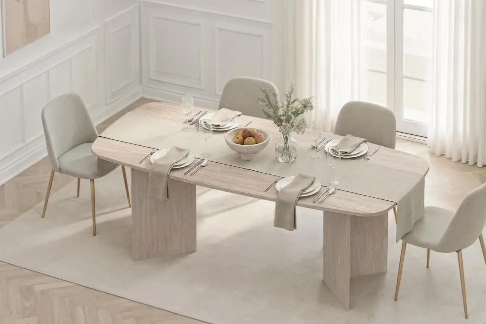 Tavolo Fisso con Piano a Botte ovale in Finitura Cashmere o Travertino disponibile in 2 misure