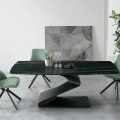 Tavolo fisso con piano a botticella in vetro o gres Zed disponibile in vari colori