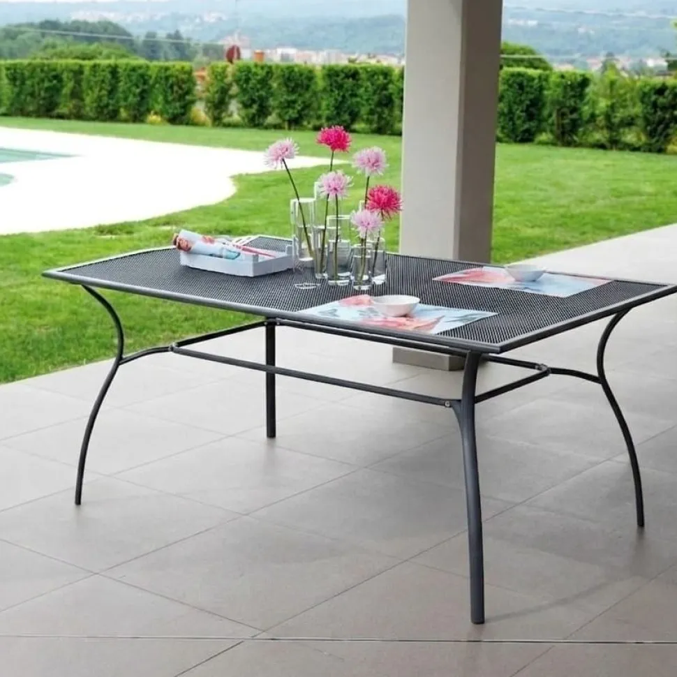 Tavolo Fisso da Esterno Ameno in Ferro con piano a Rete Grigio Antracite 160x100