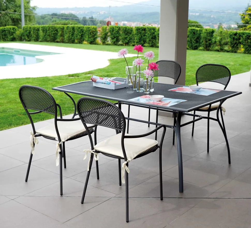 Tavolo Fisso da Esterno Ameno in Ferro con piano a Rete Grigio Antracite 160x100