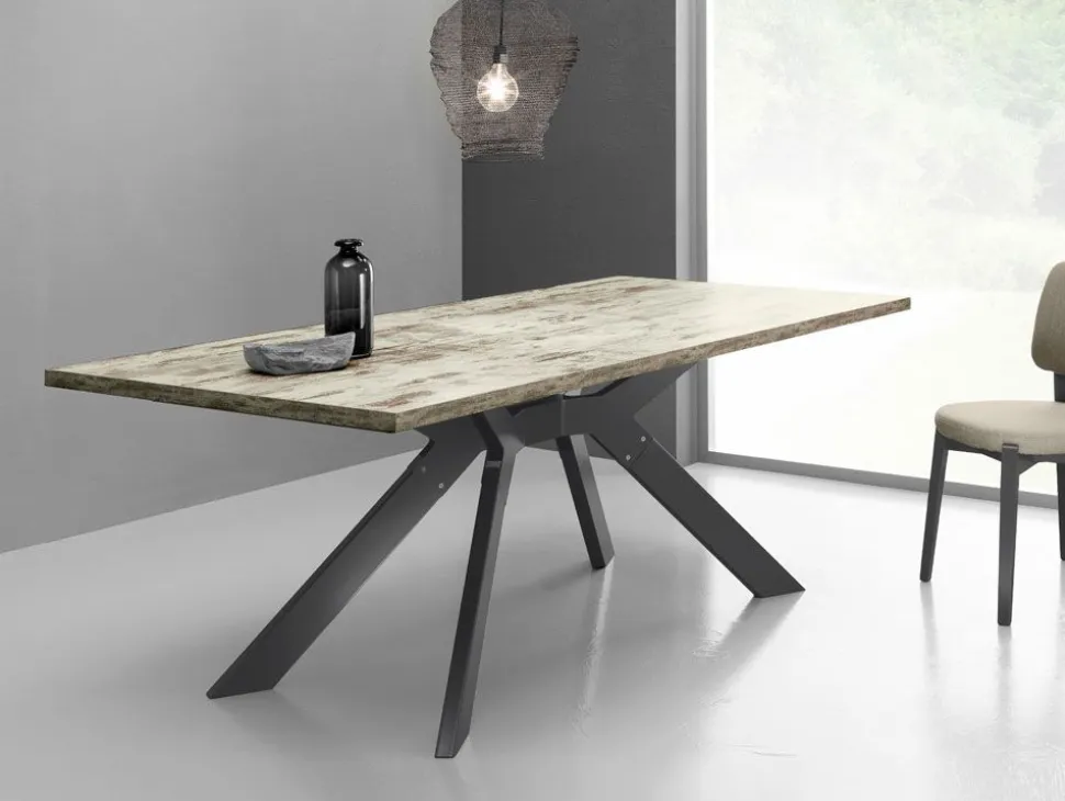 Tavolo Fisso Steel con piano in Laminato finitura Vintage 160x90 cm