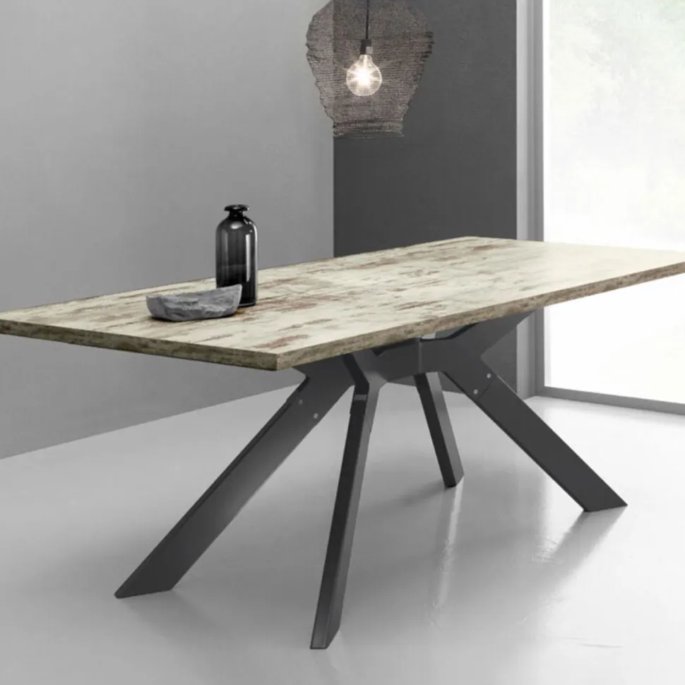 Tavolo Fisso Steel con piano in Laminato finitura Vintage 160x90 cm