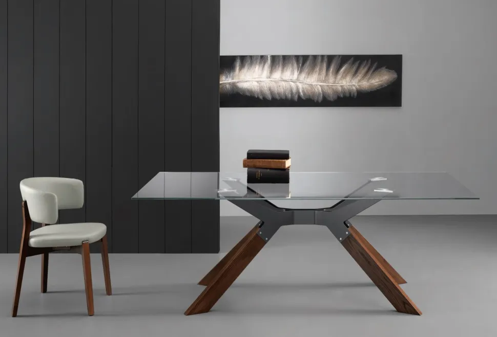 Tavolo fisso Steel con piano in vetro temperato trasparente 160x90 cm