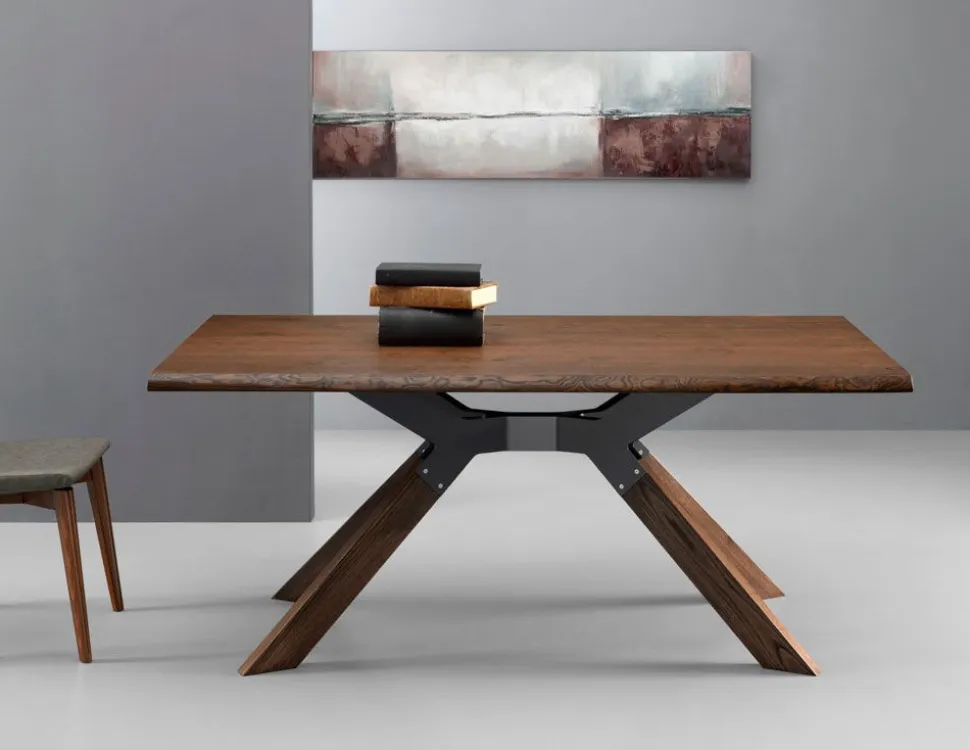 Tavolo fisso Steel in finitura Rovere Mielato con bordo irregolare 160x90 cm