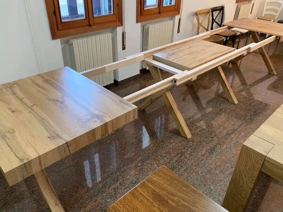 Tavolo in legno X5 rovere , bianco frassino e cemento allungo fino a 4,8mt