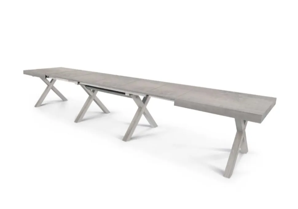 Tavolo in legno X5 rovere , bianco frassino e cemento allungo fino a 4,8mt