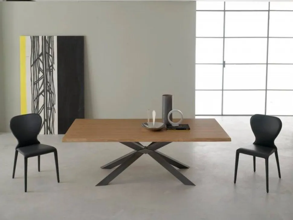 Tavolo Mikado Eurosedia fisso 160x90 gambe in ferro e piana in legno scortecciato
