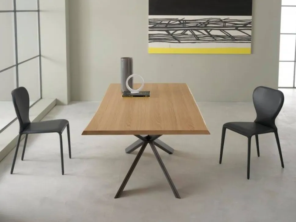 Tavolo Mikado Eurosedia fisso 160x90 gambe in ferro e piana in legno scortecciato