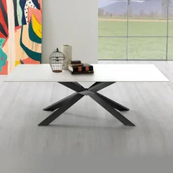 Tavolo Mikado Eurosedia fisso 160x90 struttura in metallo e piana in vetro bianco