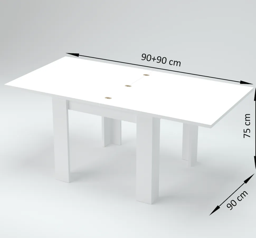 Tavolo raddoppiabile a libro 90x90 finitura Cemento Bianco