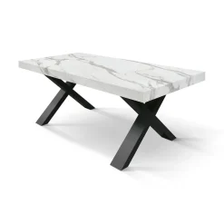 Tavolo rettangolare allungabile con base a X in MDF e piano Nobilitato Marmo Bianco Statuario