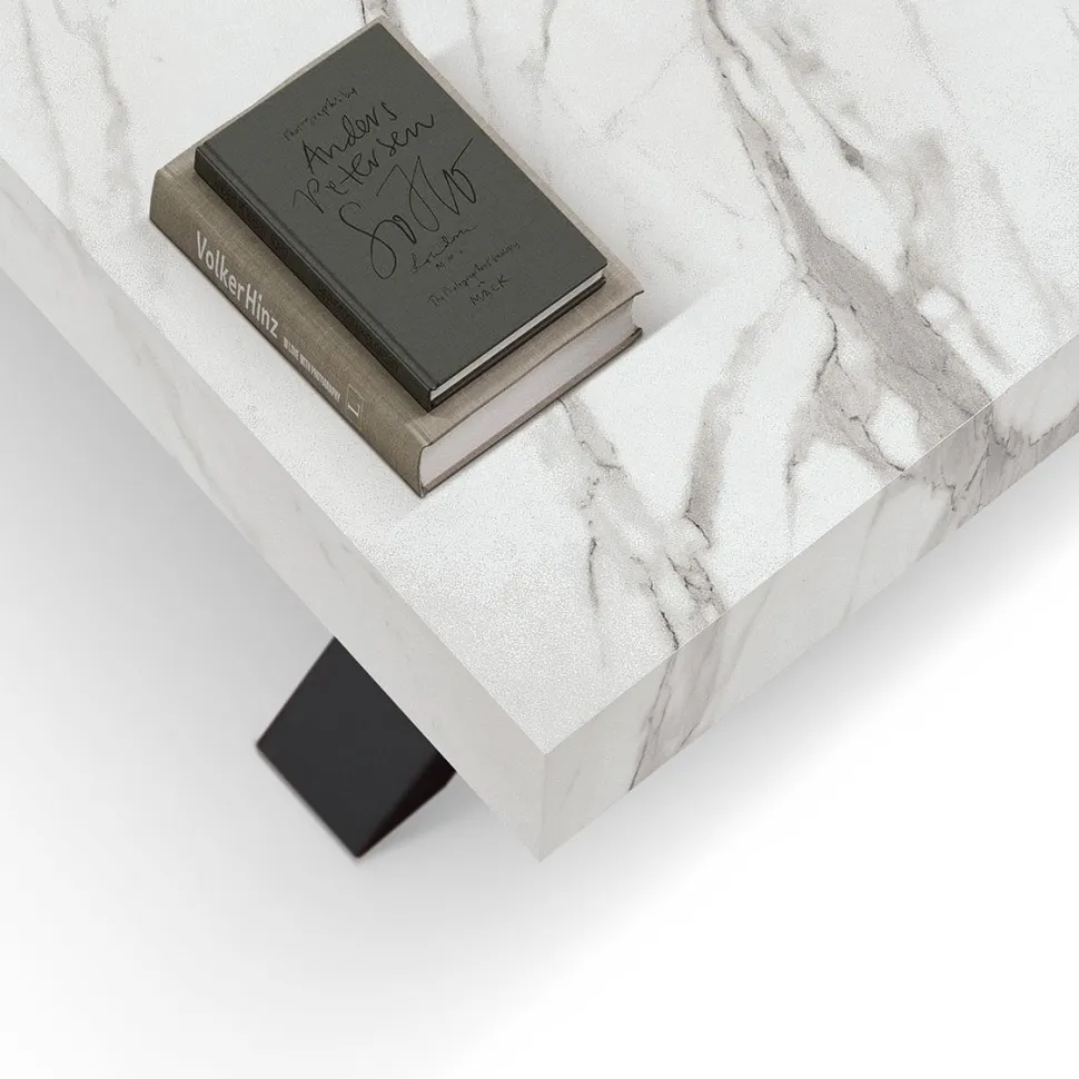 Tavolo rettangolare allungabile con base a X in MDF e piano Nobilitato Marmo Bianco Statuario