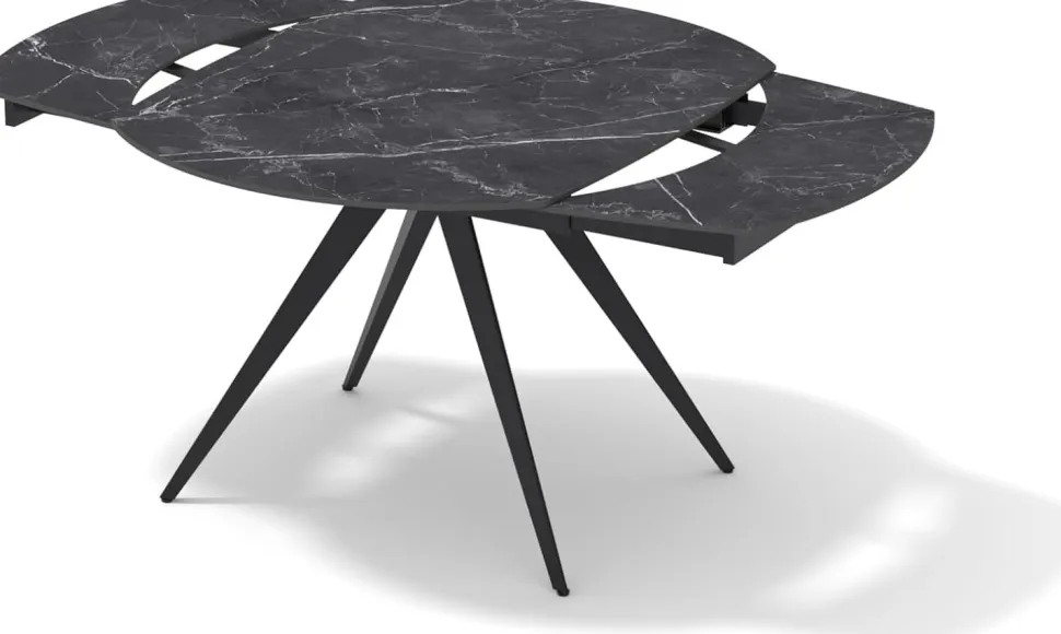 Tavolo Rotante Allungabile con base metallo Nero e piano Ceramica Marmo Nero Opaco modello Titan