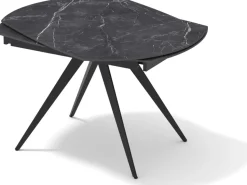Tavolo Rotante Allungabile con base metallo Nero e piano Ceramica Marmo Nero Opaco modello Titan