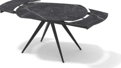 Tavolo Rotante Allungabile con base metallo Nero e piano Ceramica Marmo Nero Opaco modello Titan