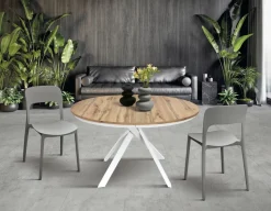 Tavolo rotondo allungabile con piano in nobilitato finitura Rovere rustico Roxy