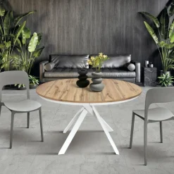 Tavolo rotondo allungabile con piano in nobilitato finitura Rovere rustico Roxy