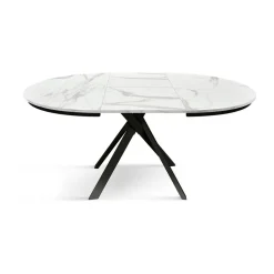 Tavolo rotondo allungabile con base in metallo Nero e Piano Nobilitato Marmo Bianco Statuario