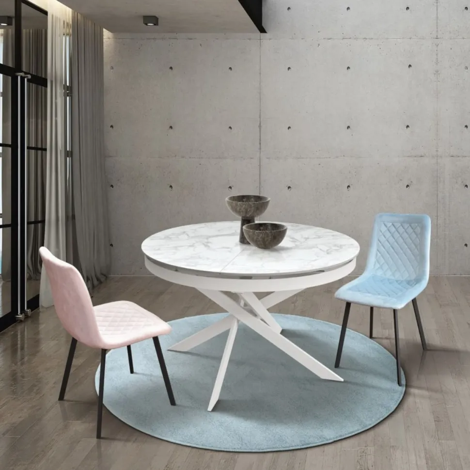 Tavolo rotondo allungabile con struttura in metallo e piano opaco in ceramica Abbraccio
