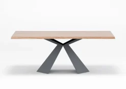 Tavolo Tokyo Eurosedia fisso 160x90 gambe grigio ral7015 e piana in legno scortecciato