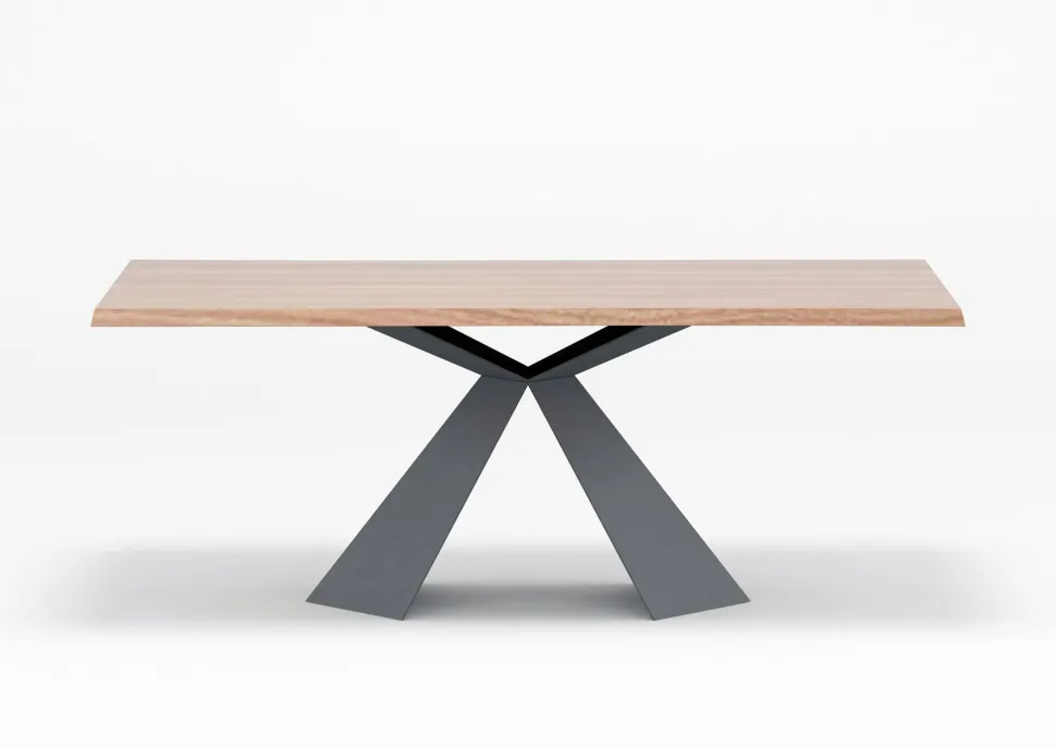 Tavolo Tokyo Eurosedia fisso 160x90 gambe grigio ral7015 e piana in legno scortecciato