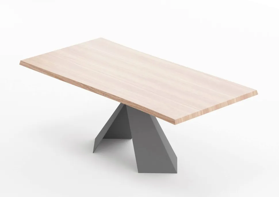 Tavolo Tokyo Eurosedia fisso 160x90 gambe grigio ral7015 e piana in legno scortecciato