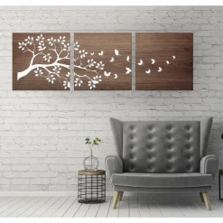Trittico a doppio pannello floreale, legno scuro