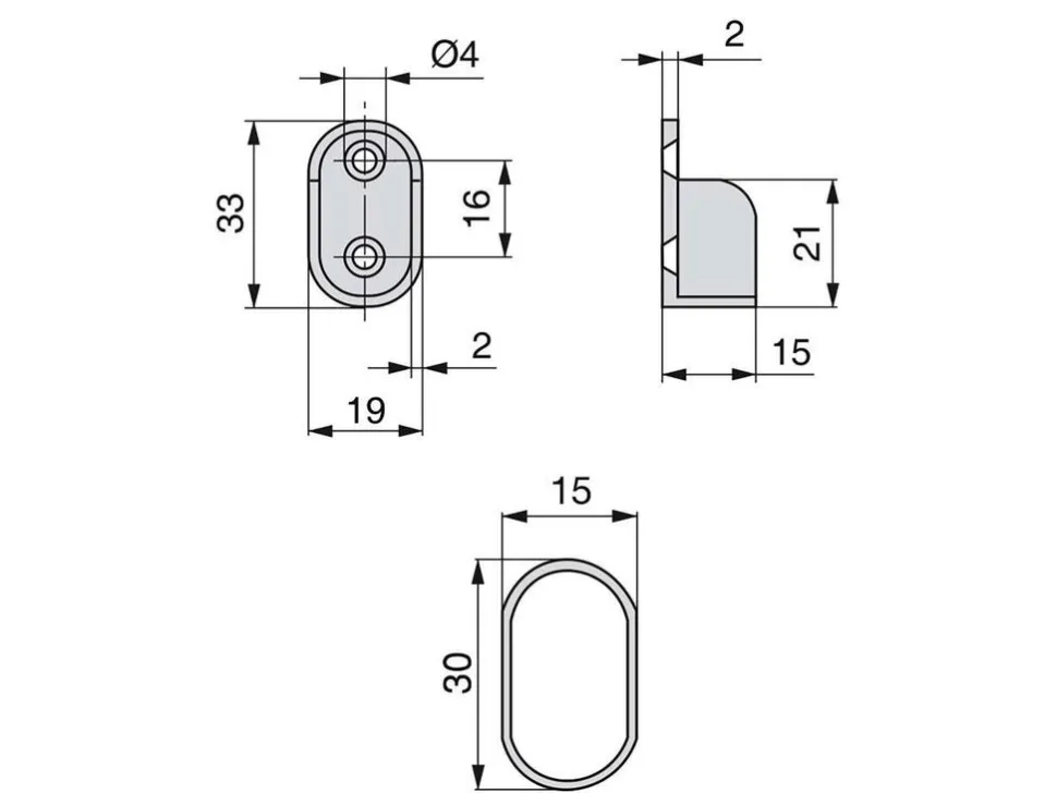 Tubi ovali per armadi 30x15mm con staffe, Acciaio e Zama, Cromato lucido disponibile in 3 misure