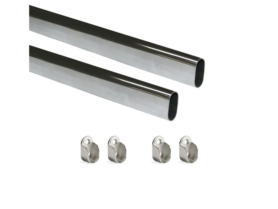 Tubi ovali per armadi 30x15mm con staffe, Acciaio e Zama, Cromato lucido disponibile in 3 misure