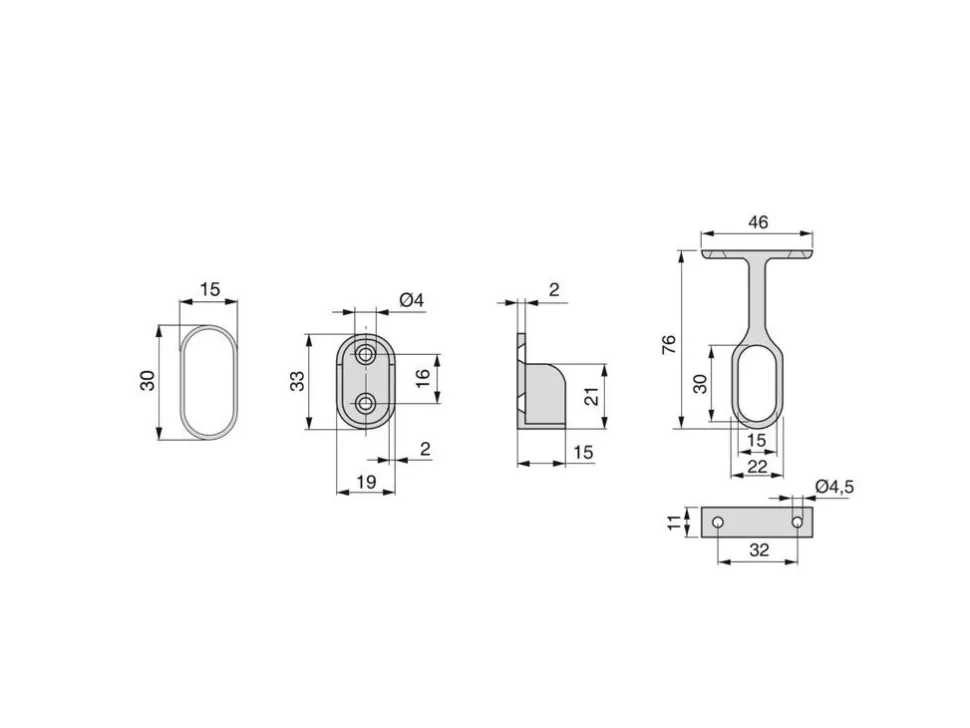 Tubi ovali per armadi 30x15mm con staffe, Acciaio e Zama, Cromato lucido disponibile in 3 misure