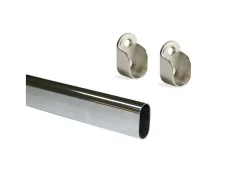Tubi ovali per armadi 30x15mm con staffe, Acciaio e Zama, Cromato lucido disponibile in 3 misure