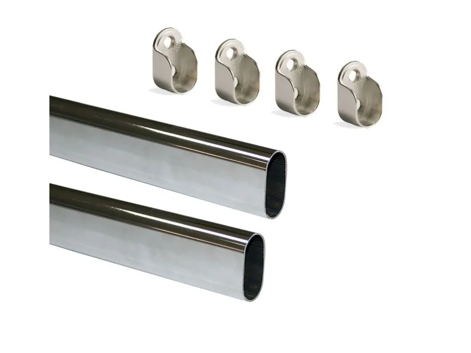 Tubi ovali per armadi 30x15mm con staffe, Acciaio e Zama, Cromato lucido disponibile in 3 misure
