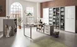 Ufficio completo in finitura Cemento e Bianco Laccato