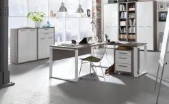 Ufficio completo in finitura Rovere Gessato e Bianco Laccato