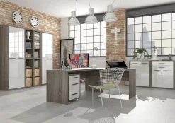 Ufficio completo in finitura Rovere Tartufo e Bianco Laccato