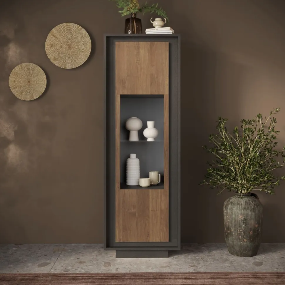 Vetrina 1 anta battente linea Natural in finitura Lava e Rovere Mercure