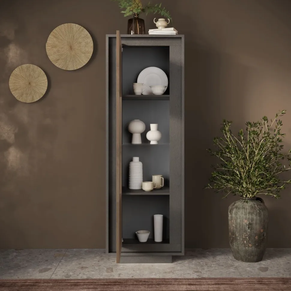 Vetrina 1 anta battente linea Natural in finitura Lava e Rovere Mercure