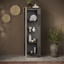 Vetrina 1 anta battente linea Natural in finitura Lava e Rovere Cadiz