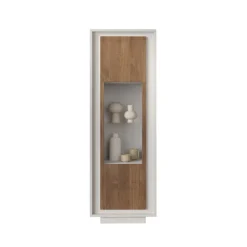 Vetrina 1 anta battente linea Pear in finitura Bianco opaco e Rovere Mercure