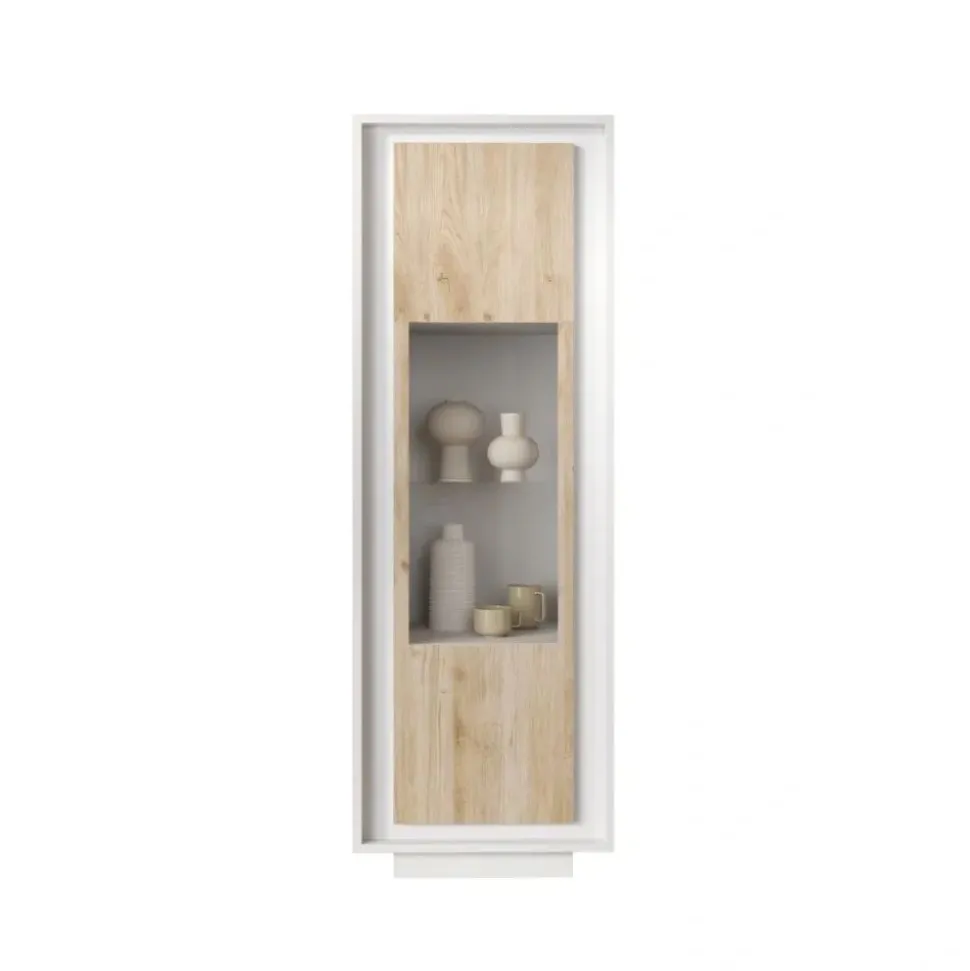 Vetrina 1 anta battente linea Pear in finitura Bianco opaco e Rovere Cadiz