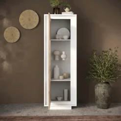 Vetrina 1 anta battente linea Pear in finitura Bianco opaco e Rovere Cadiz