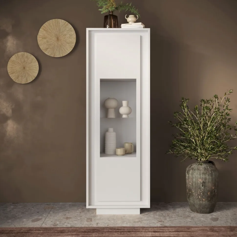 Vetrina 1 anta battente linea Pure in finitura Bianco laccato opaco