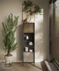 Vetrina 1 anta con serigrafia linea Sierra finitura Lava, Argilla e Rovere Mercure
